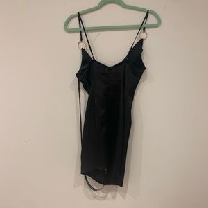 black satin cowl neck ring detail bodycon dress